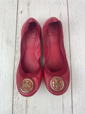 Tory Burch Caroline Red Leather Ballet Flats